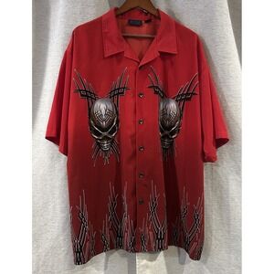 VINTAGE Shirt Mens 3XL Black Red Skull Biker‎ Rockabilly Y2K Grunge